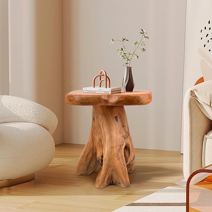 Small Side Table, Freeform Live Edge Wood Stool, Unique Design Natural Plant