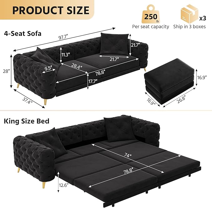 97.7" Convertible Queen Sleeper Sofa
