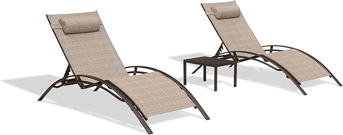 PURPLE LEAF Outdoor Oversized Chaise Lounge Chair Set of 3 Patio Pool Lounger