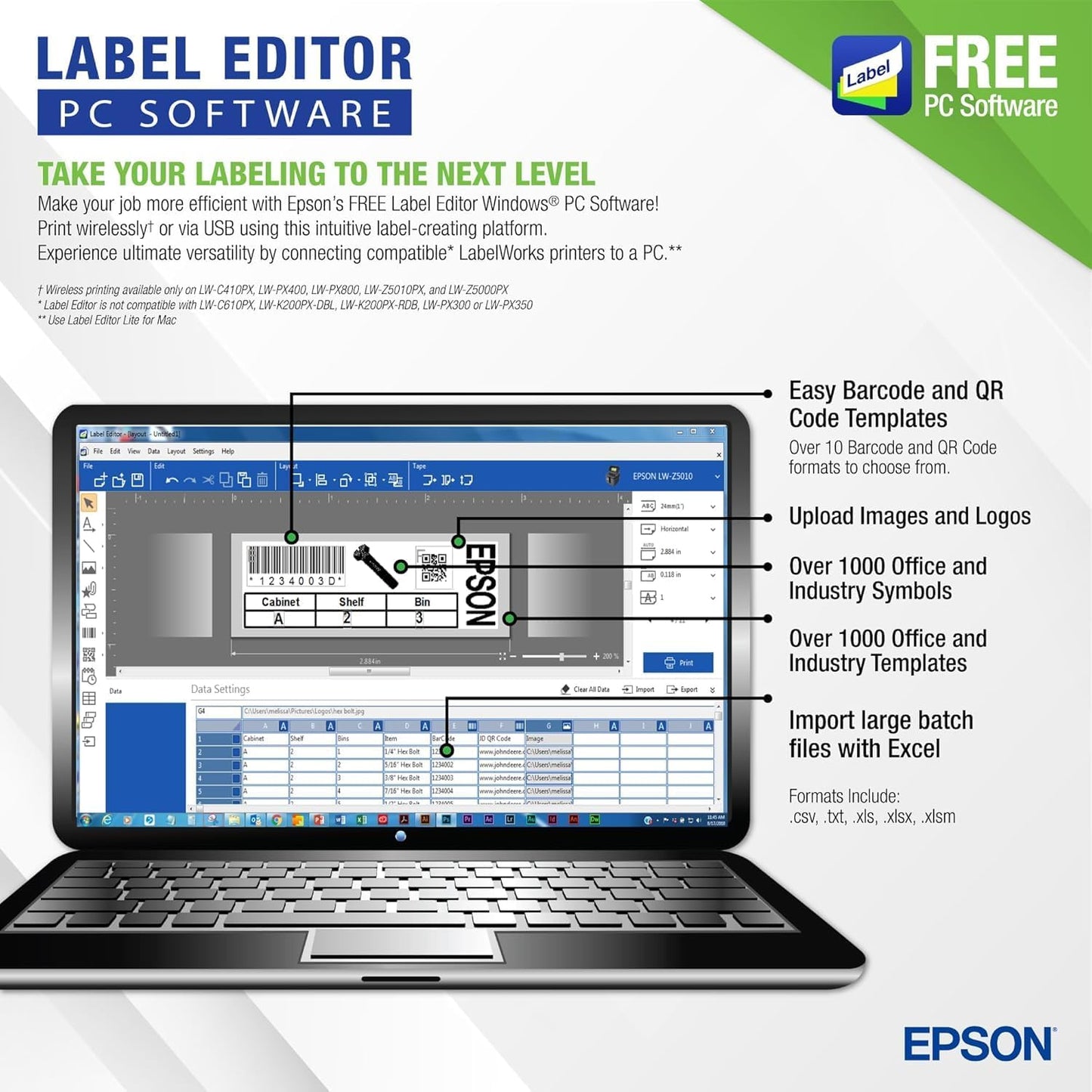 LABELWORKS Epson LW-C610PX Premium Portable Wireless Label Maker with AC Adapter - Ideal for Home, Crafts, and Organization