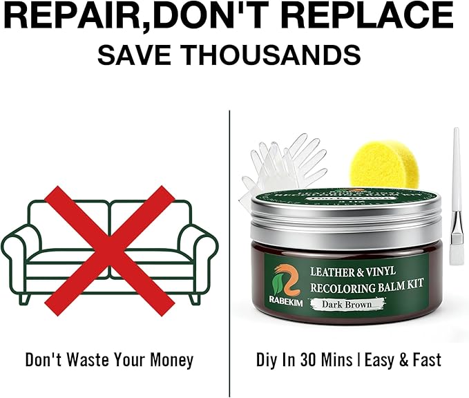 Dark Brown Leather Repair Kit, Leather Recoloring Balm – Restore & Repair Faded