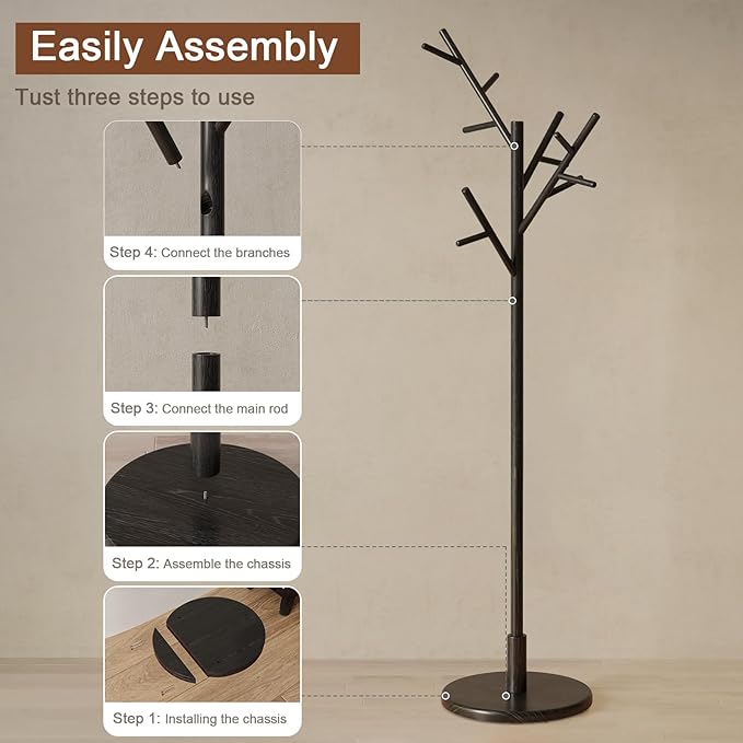 Muwuele Coat Rack, Solid Wood Coat Rack Freestanding
