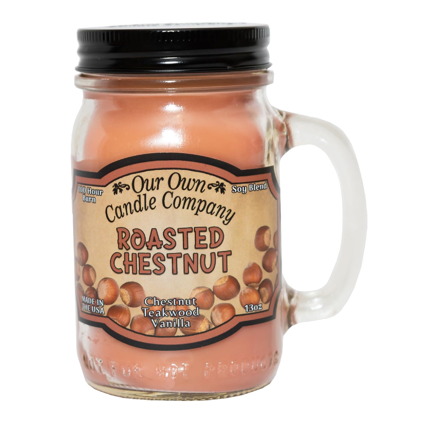 Our Own Candle Company, Roasted Chestnut Scented Mason Jar Candle, 100 Hour Burn Time, 13 Ounces
