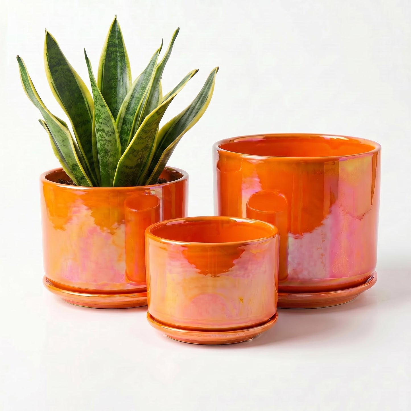 EFISPSS Ceramic Plant Pots,4+5+6 Inch Ceramic Indoor Pots for Plants with Drainage Hole,for Succulent Cactus,Pothos,Snake Plant Gift for Plant Lovers Set of 3 - Orange Pearl Glaze Plant Pots