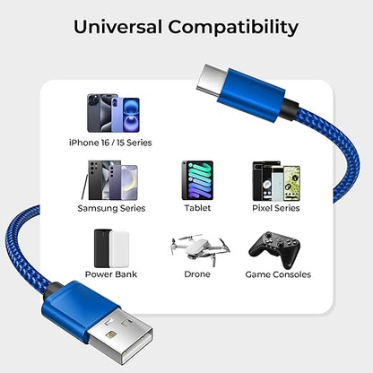 Basesailor USB Type C Charger Cable 3Pack 3.3/6.6/10FT,Charging Cord for iPhone 17 Air,Apple 16 15 Pro Max,Samsung Galaxy A10E A03s A14 A13 A12,A20 A21 A22,A33 A34,A42,A54 A53 A52 A51,S24 S23 S22 S21