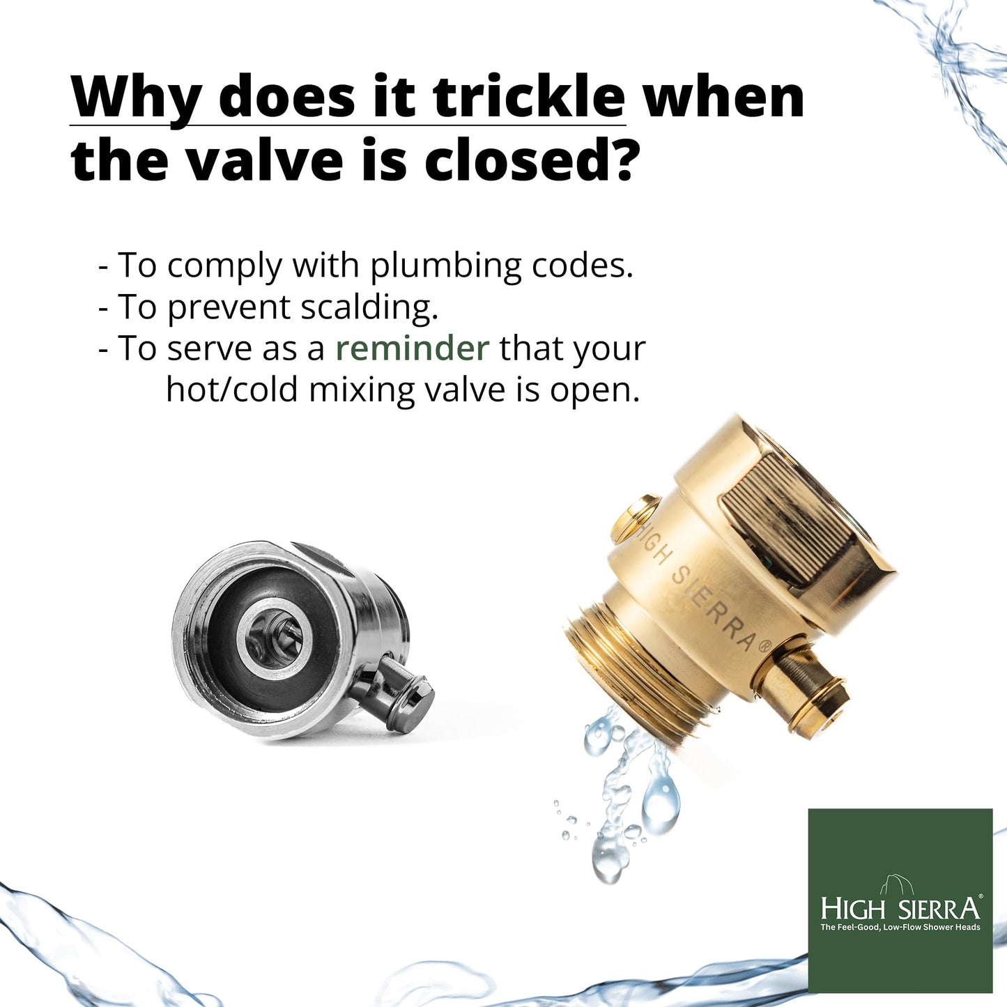 High Sierra® - All Lead-Free Brass Trickle Valve For Shower Heads. For Pause & Pressure Control. Easy To Push Button Reduces The Flow of Water or Shuts It Off to Just a Trickle - Oil Rubbed Bronze