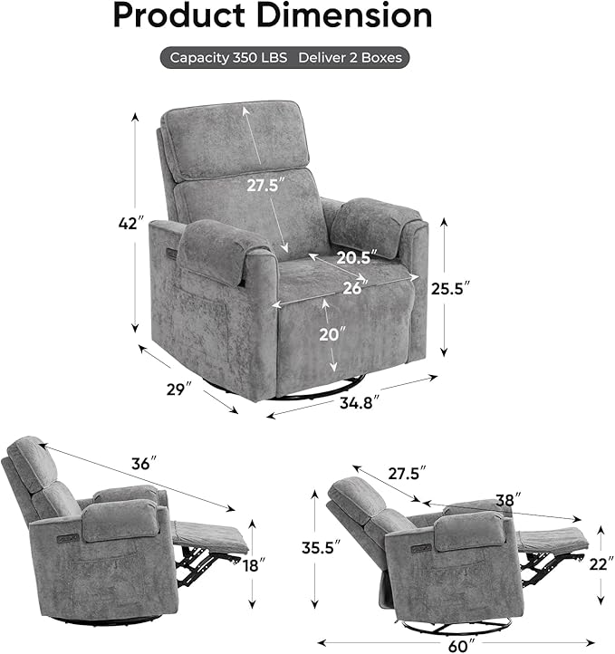 Oversized Power Recliner Chair, Chenille Glider Rocking Nursery Chair