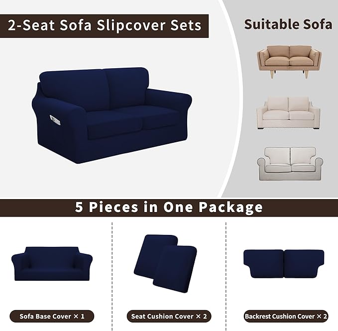 Easy-Going 5 Pieces Stretch Loveseat Cover Washable Loveseat Slipcover Set