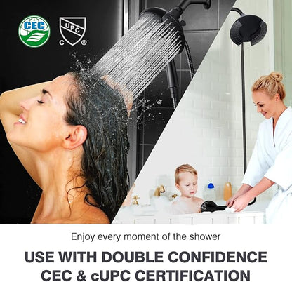 INAVAMZ Shower Head with Handheld High Pressure: Hand Held Shower Head & Rain Shower Head 2-IN-1 Shower Head with 59" Rotatable Stainless Steel Hose, Shower Trim Systems, Black 2.5 GPM 15391