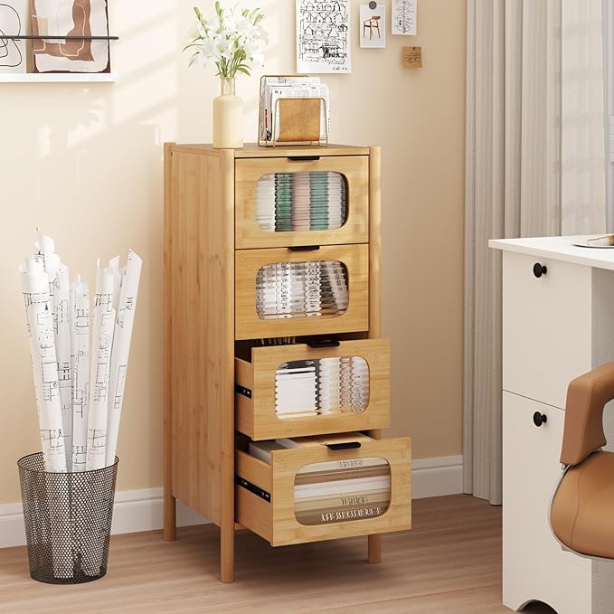 Giantex 4 Drawer Storage Cabinet, Bamboo Storage Organizer