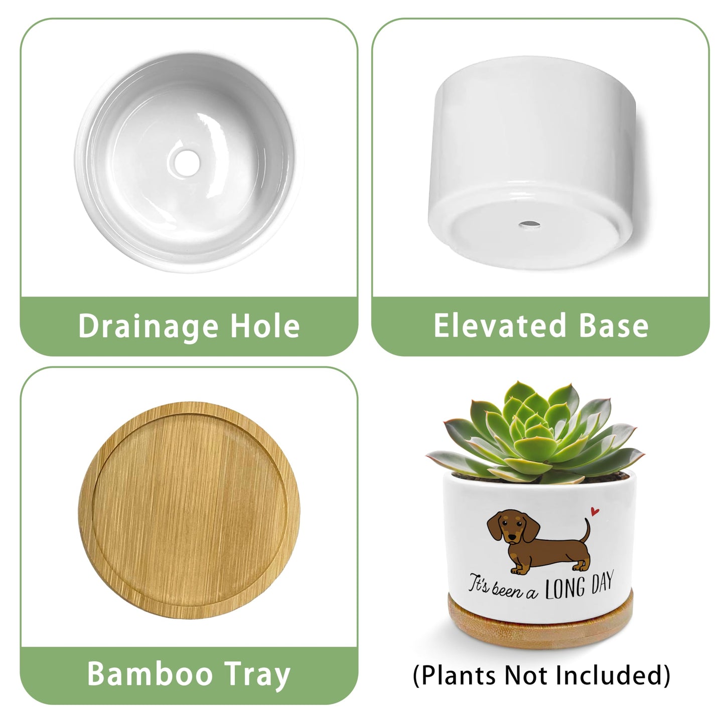 EVIHCG Funny Dachshund Dog Planter Pots, Dachshund Gifts for Women Men, Weiner Doxie Dog Lover Gifts Ceramic Succulent Plant Flower Planters for Home Office Desk Table Shelf(No Plants)