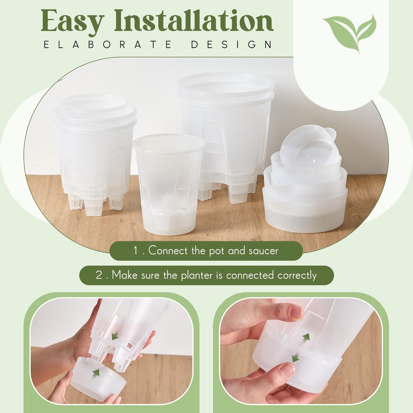 Wonderjune 6 Pcs Self Watering Plant Pots, 4.72''/ 5.91''/ 7.09'' Nursery Pots with Deep Reservoir & High Drainage Holes for Outdoor Plants and Flowers, Bare Root Planter(Clear)