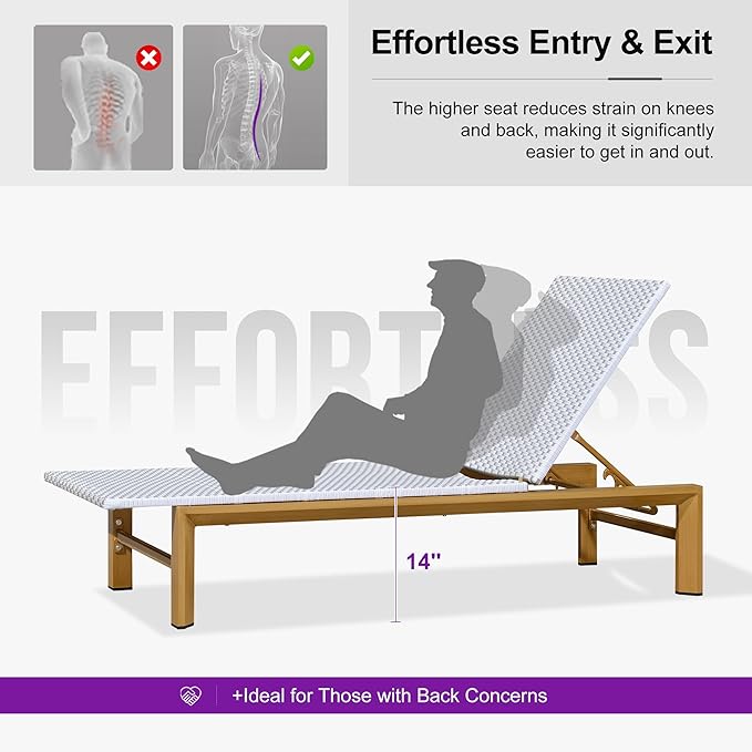 PURPLE LEAF Extra Wide Patio Chaise Lounge Set of 2 Outdoor Lounger French PE