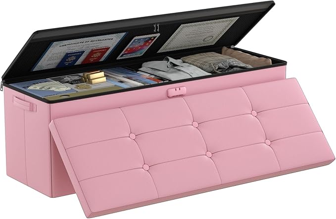 DocSafe Storage Ottoman Bench, Fireproof＆Waterproof Folding Bench