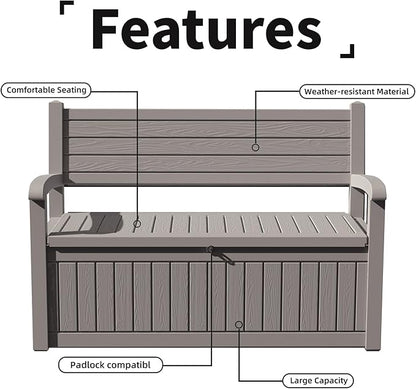 DRATO 75 Gallon Storage Bench Deck Box Outdoor Indoor,Lockable Durable All-Weather Seating with Hidden Storage,Deck Storage for Garden, Pool, Patio