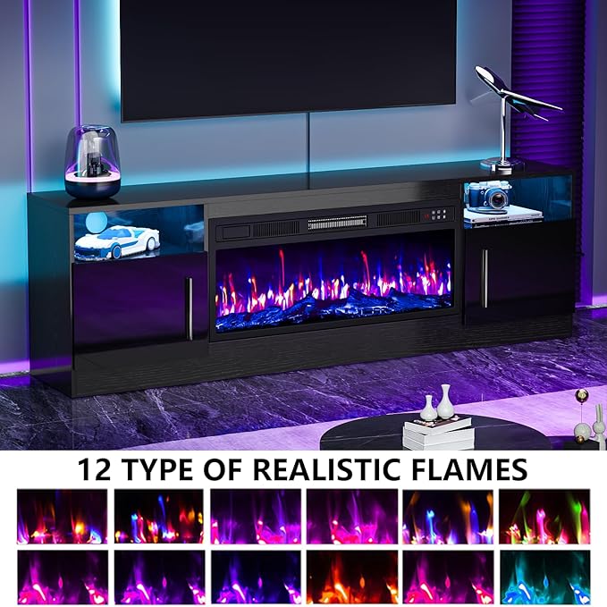 PRETZI Fireplace TV Stand with 36" Fireplace Up to 80" TVs, Remote Control