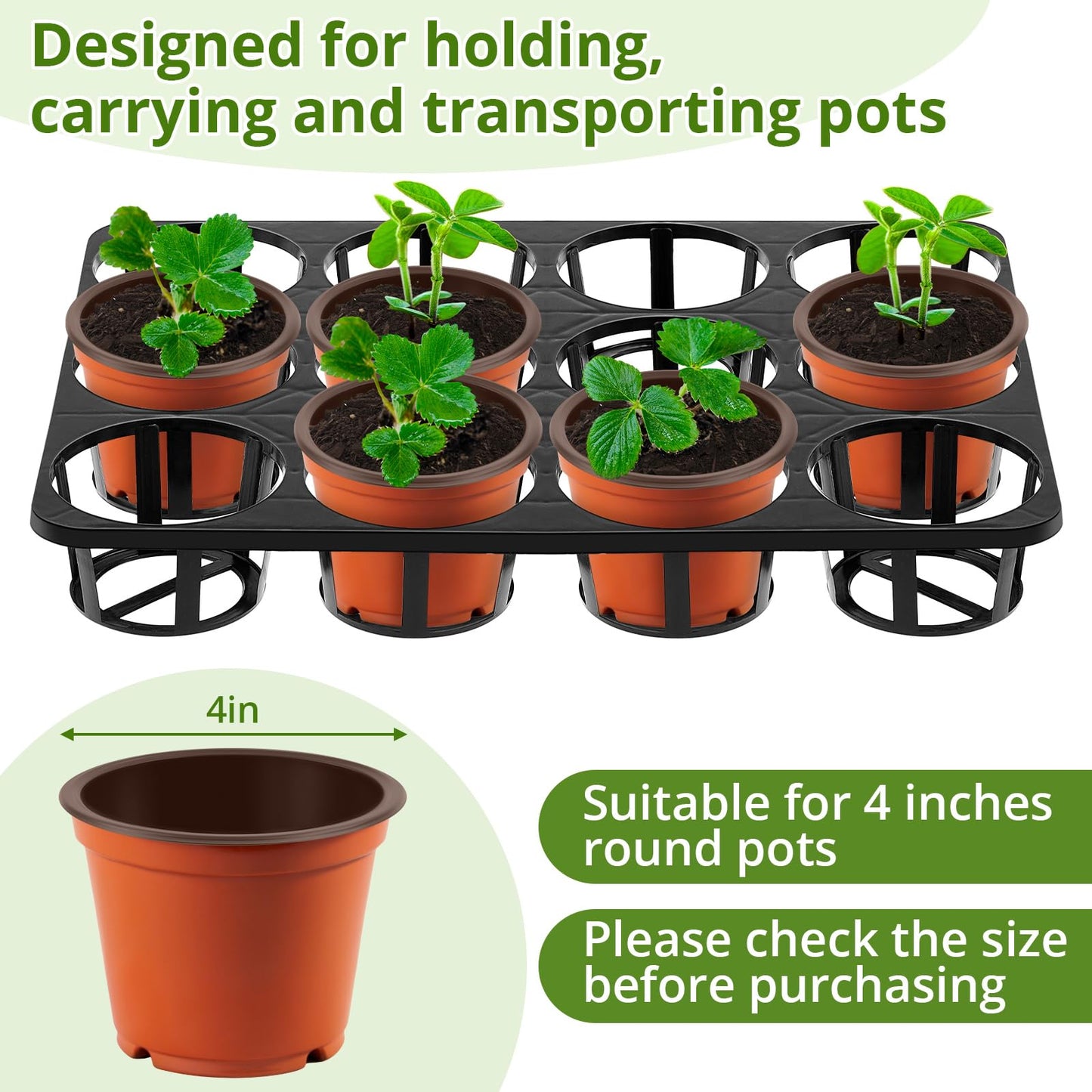 Vercraft 10 Pcs 12 Cell Nursery Planter Pots Trays 16.73" x 12.6" Plastic Pots Plant Tray for 4 Inch Round Nursery Planter Seedling Tray Flowerpot Carrier Transporting