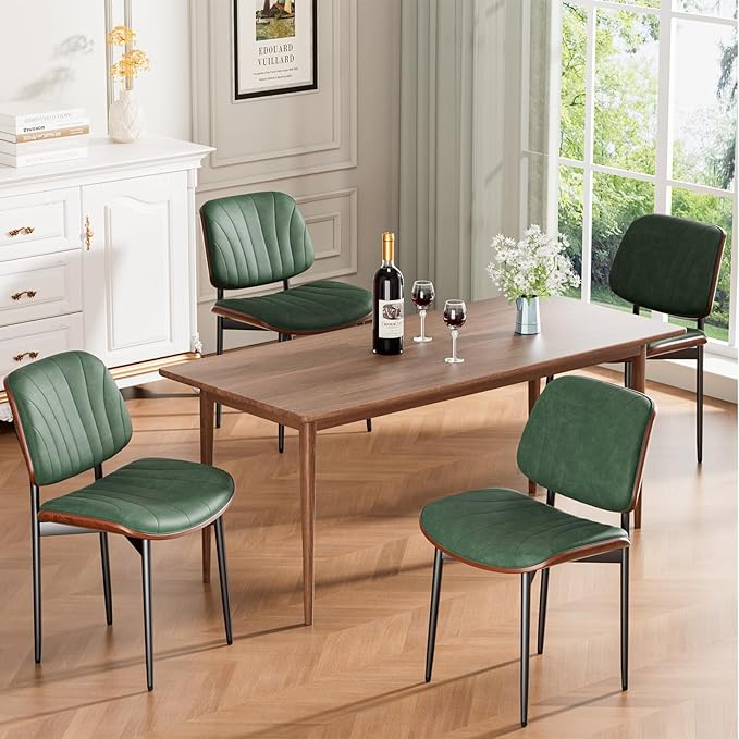 REONEY Dining Chairs Set of 2, Mid-Century Modern Upholstered PU Leather Chairs