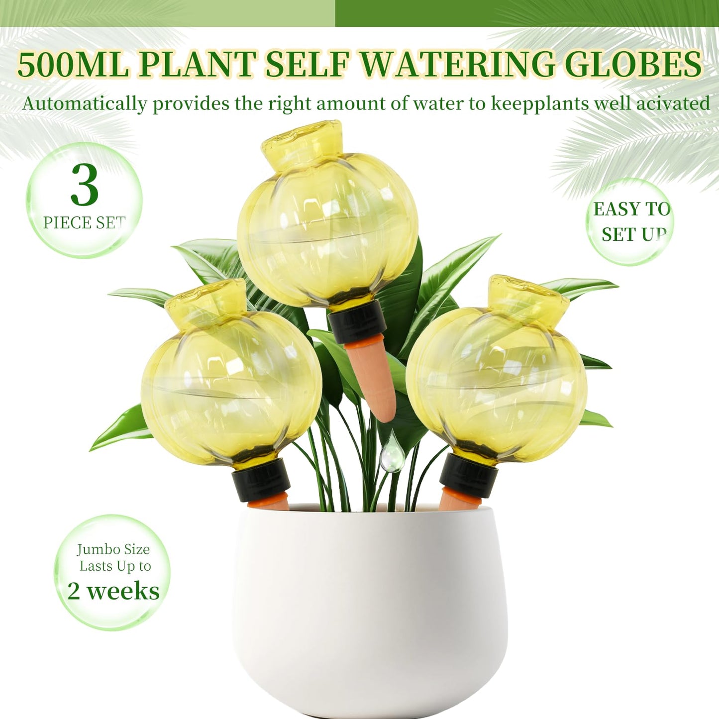 3 Pack Plant Self Watering Globes Top Fill for Indoor Plastic Water Bulbs Slow Release Terracotta 17.5 oz Self Watering Planter Insert Automatic Drip Irrigation Water Spikes Stakes Devices System