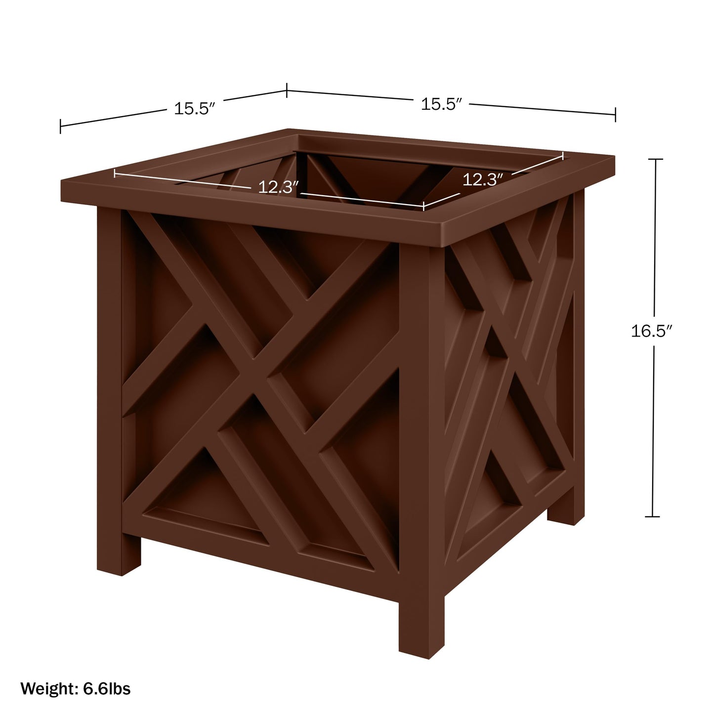 Lattice Design Planter Box - 15.5-Inch-Square Decorative Outdoor Flower or Plant Pot - Front Porch, Patio, and Garden Decor by Pure Garden (Brown)