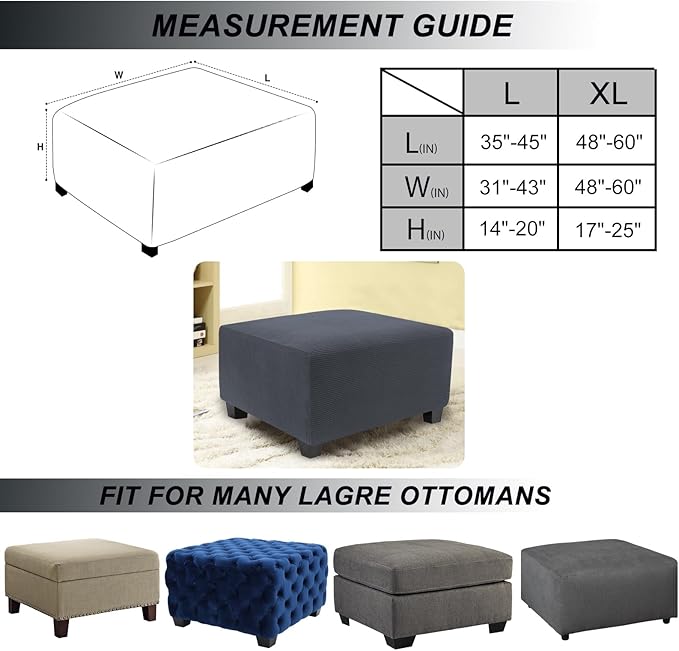 NeColorLife Stretch Ottoman Cover Square Soft Knitted Jacquard Washable Thick