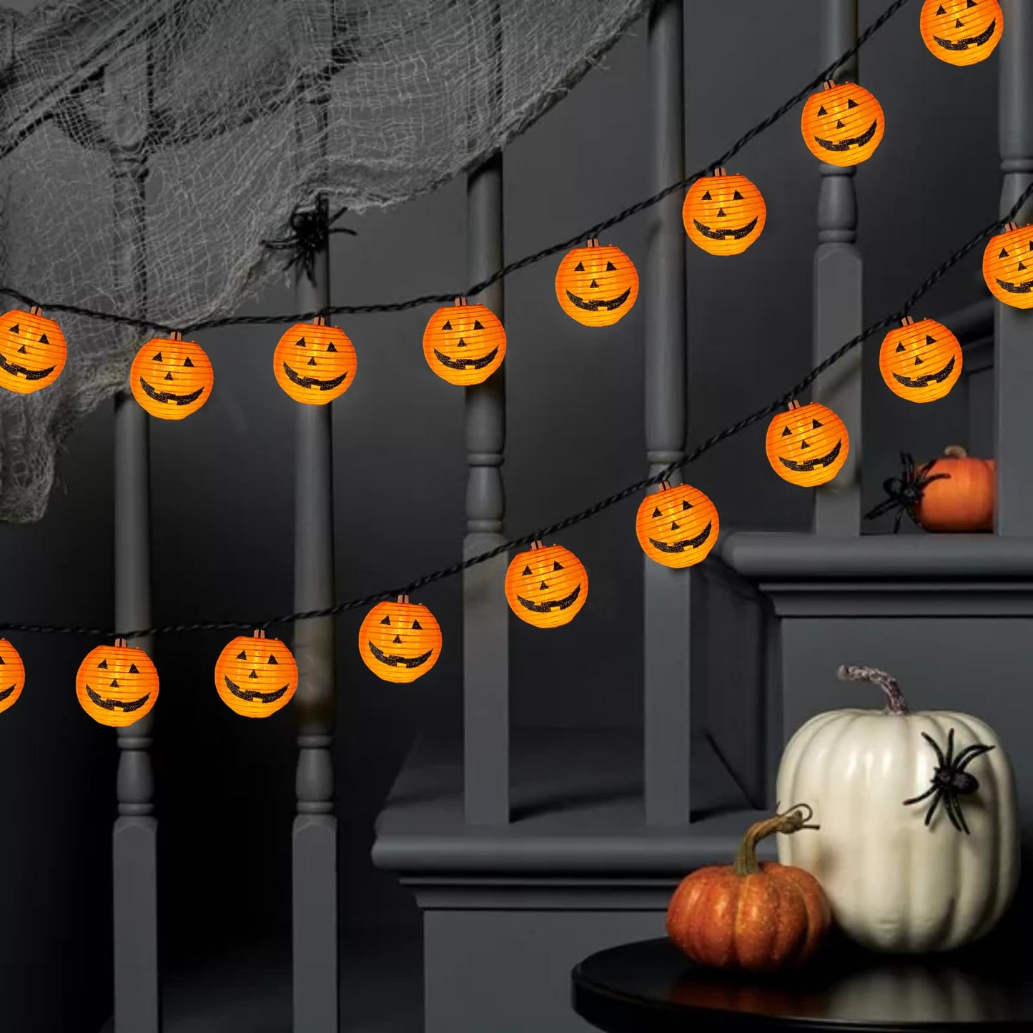 Halloween Pumpkin Lantern Lights Outdoor, 8.5Ft Plug in Orange Halloween Decorations String Light with 10 LED Jack O’ Lantern Lights, Hanging Fairy Lights Waterproof for Yard Party Patio Garden Window