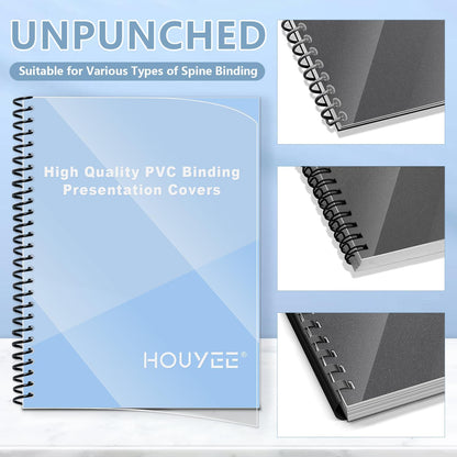 HOUYEE 200 Pack 8 Mil PVC Binding Presentation Covers, Clear Report Covers for Binding, 8-1/2 x 11 Inches, Letter Size