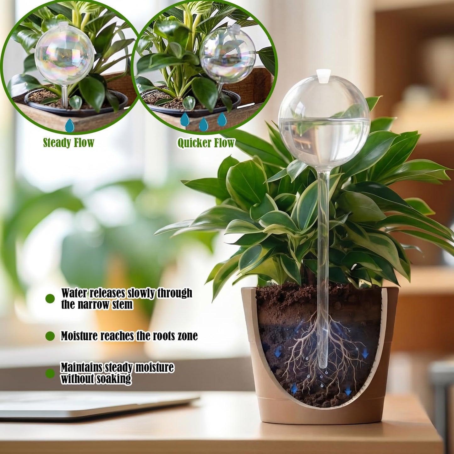 Chumia 4 Pcs 23 oz Glass Plant Self Watering Globes Large Iridescent Plant Watering Devices Vacation Self Water Globes for Indoor Outdoor Potted Water Devices