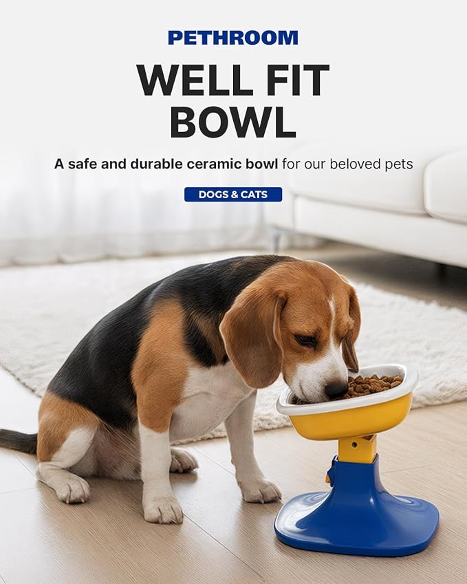 PETHROOM Well Fit Dog Bowl – Durable Ceramic Cat & Dog Food and Water Bowl, Stable & Non-Slip Silicone Base, Easy to Clean, 6.2 × 6.2 × 2.0 in, White