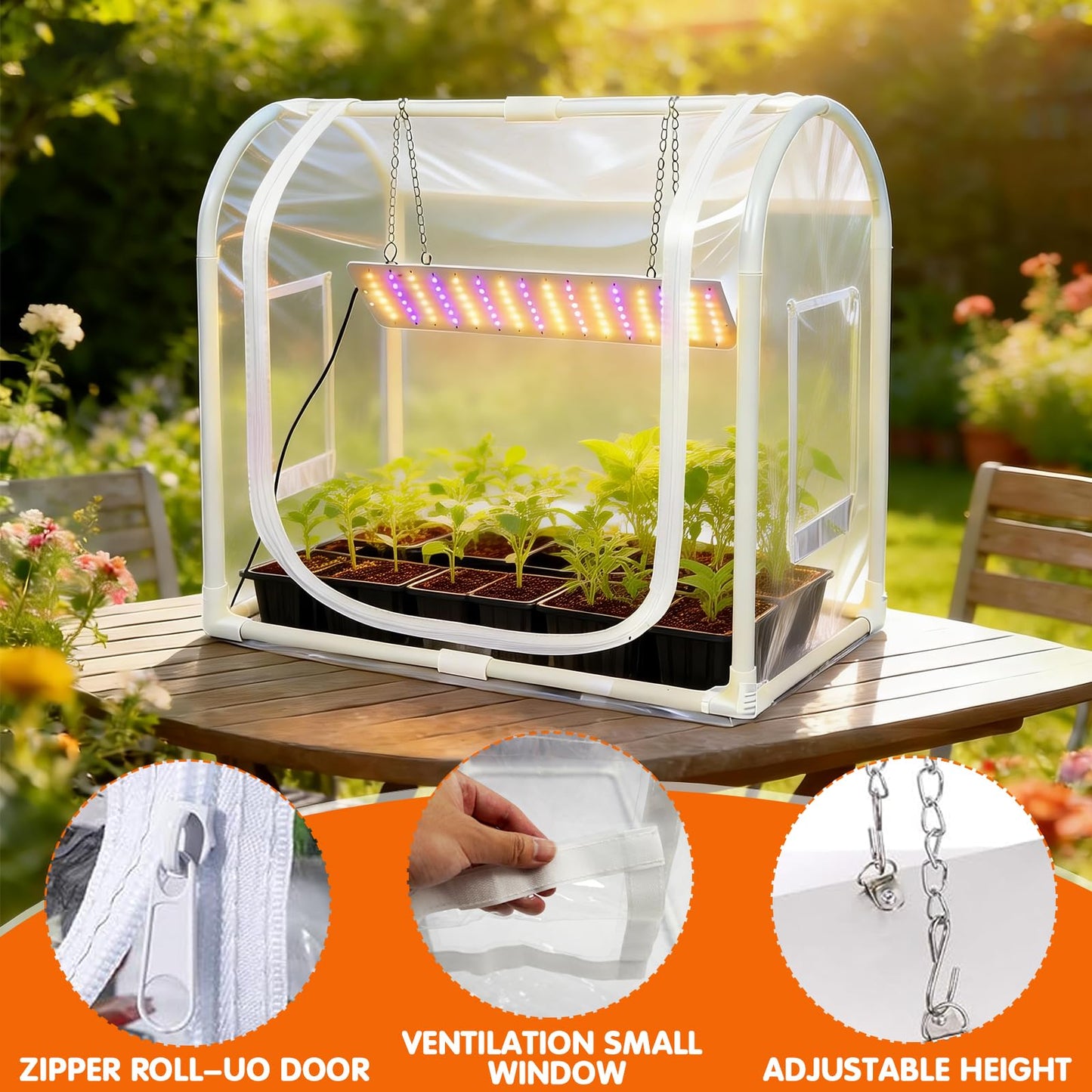 Mini Greenhouse with Grow Light for INDOOR OUTDOOR, Metal Fram Tabletop GreenHouse with Waterproof Mat, 3/9/12H Timer & Dimming Function for Seed Starting, Mushroom Cultivation(23.6"L x 15.7"Wx 19.5")