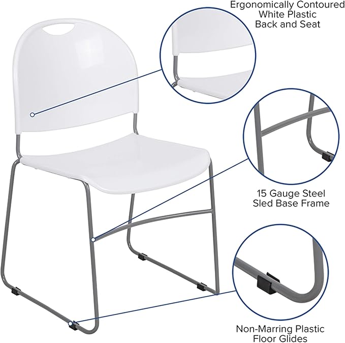 Flash Furniture HERCULES Series 880 lb. Capacity White Ultra-Compact Stack Chair