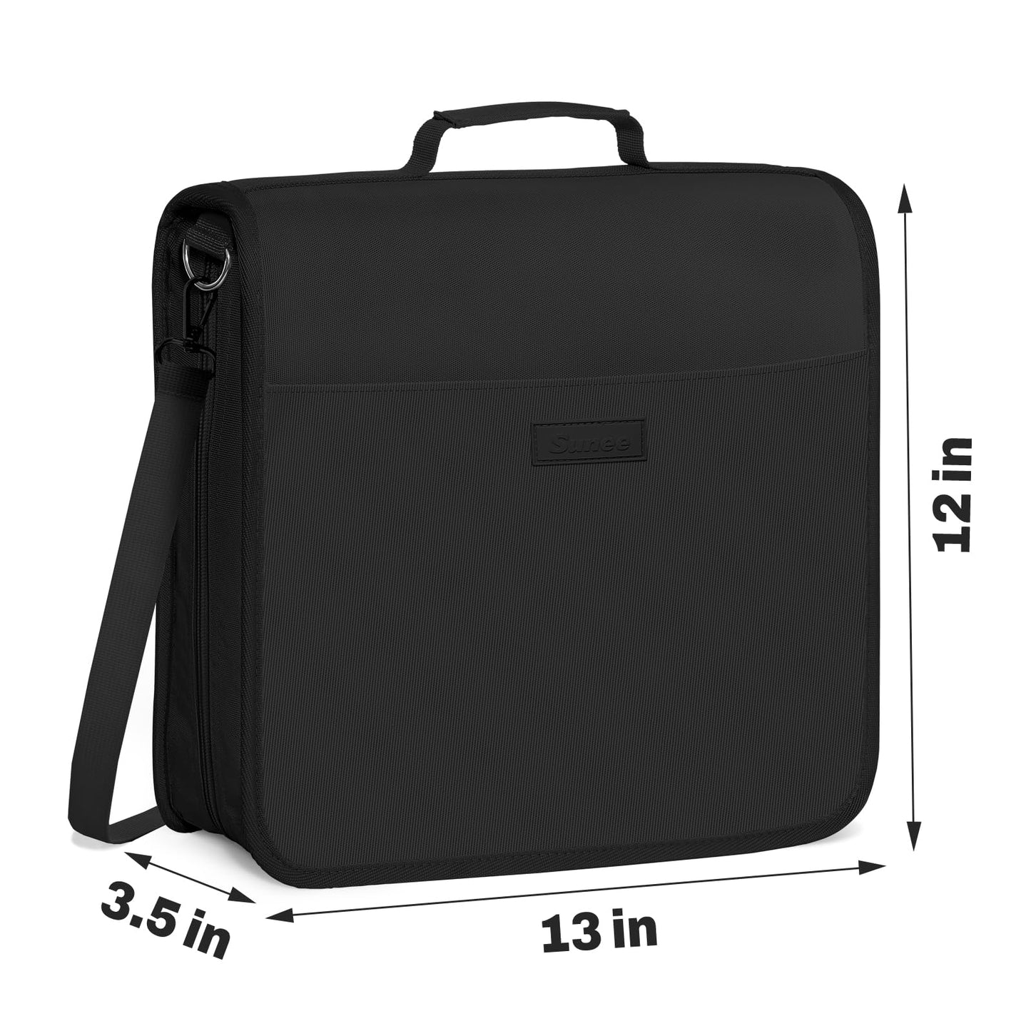 SUNEE Zipper Binder 3 Ring, 3 Inch O-Ring with Handle and Shoulder Strap, 600-Sheet Capacity, 5-Tab Expanding File Folder, Multi-Pockets for Middle School Organizer Binder with Zipper, Black