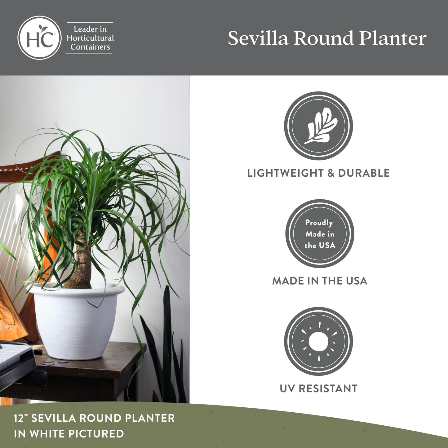 The HC Companies Sevilla Flower Planters - Durable Outdoor & Indoor Planter - Round Lightweight Self Watering Plant Pots for Herbs & More (14" White, Pack of 1)