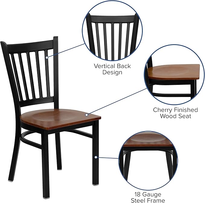 Flash Furniture HERCULES Series Black Vertical Back Metal Restaurant Chair