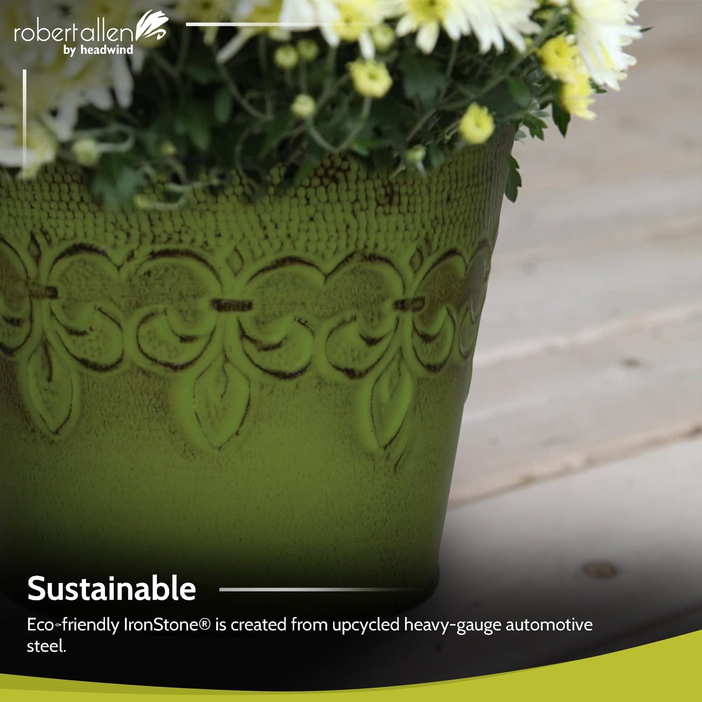 Robert Allen MPT01640 Fluer De Lis Series Metal Flower Pot, 8", Tansy Green 8 inch planter, 10"