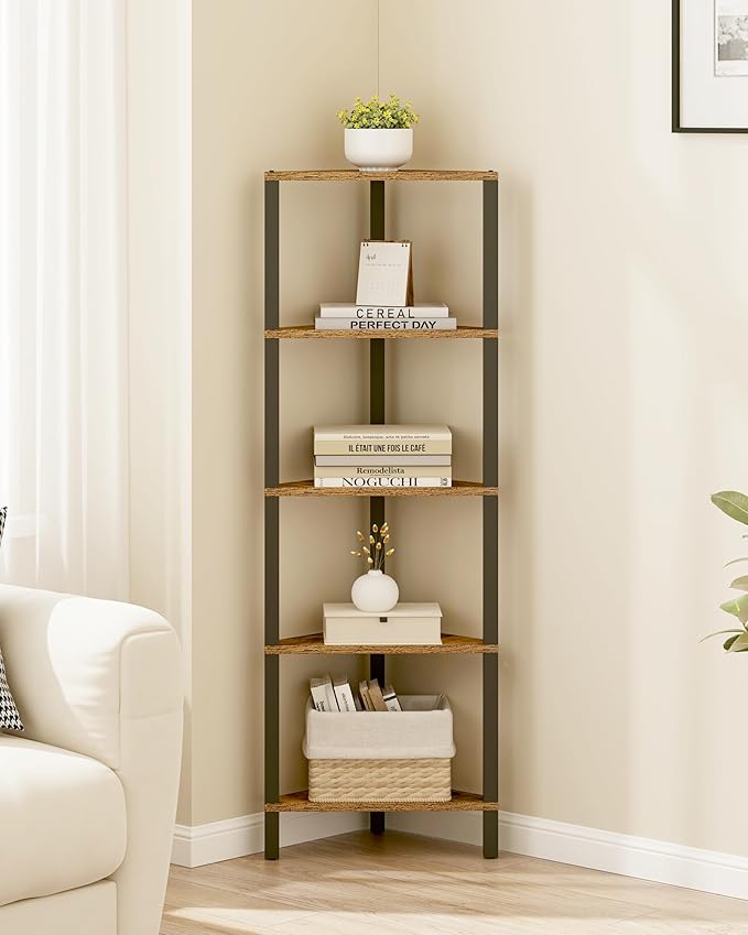 TUTOTAK Corner Shelf, 5-Tier Corner Bookshelf