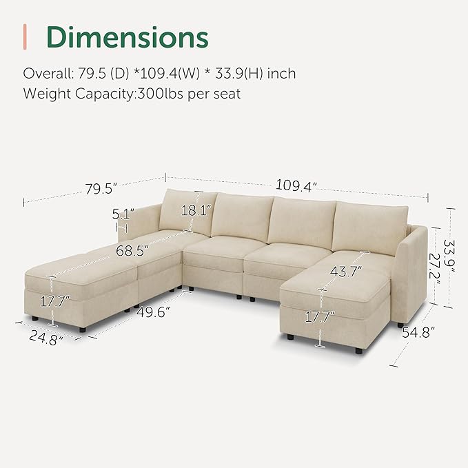 HONBAY Modular Sofa U Shaped Sectional Couch