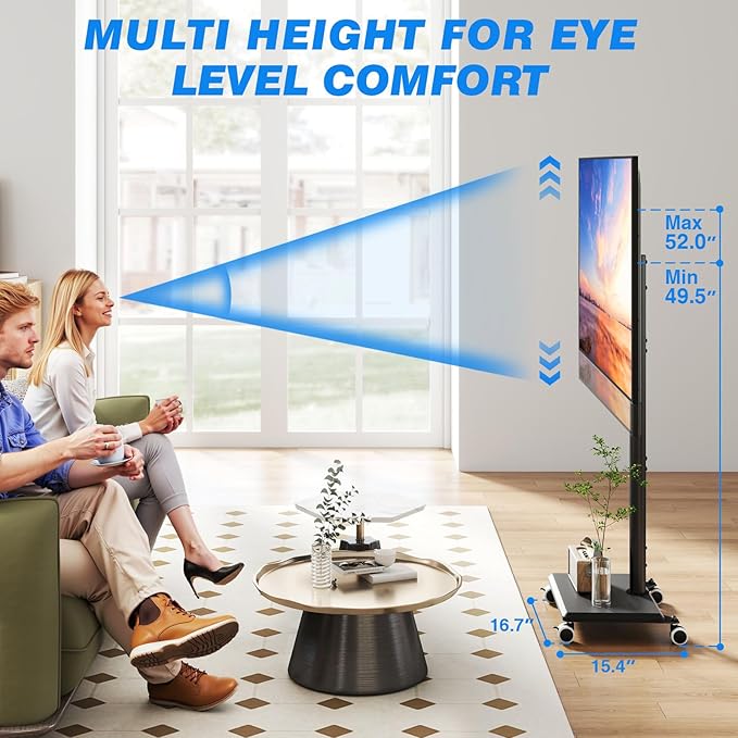 Rfiver Rolling TV Stand for 32 to 55 60 Inch TVs up to 88lbs, Height Adjustable