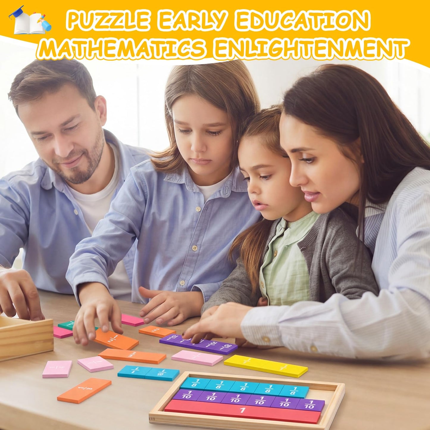 Sayglossy 10 Set Fraction Tiles Set for Math Classroom Rainbow Color Manipulatives Montessori Math Materials for Maths Classroom School Learning Educational Supplies