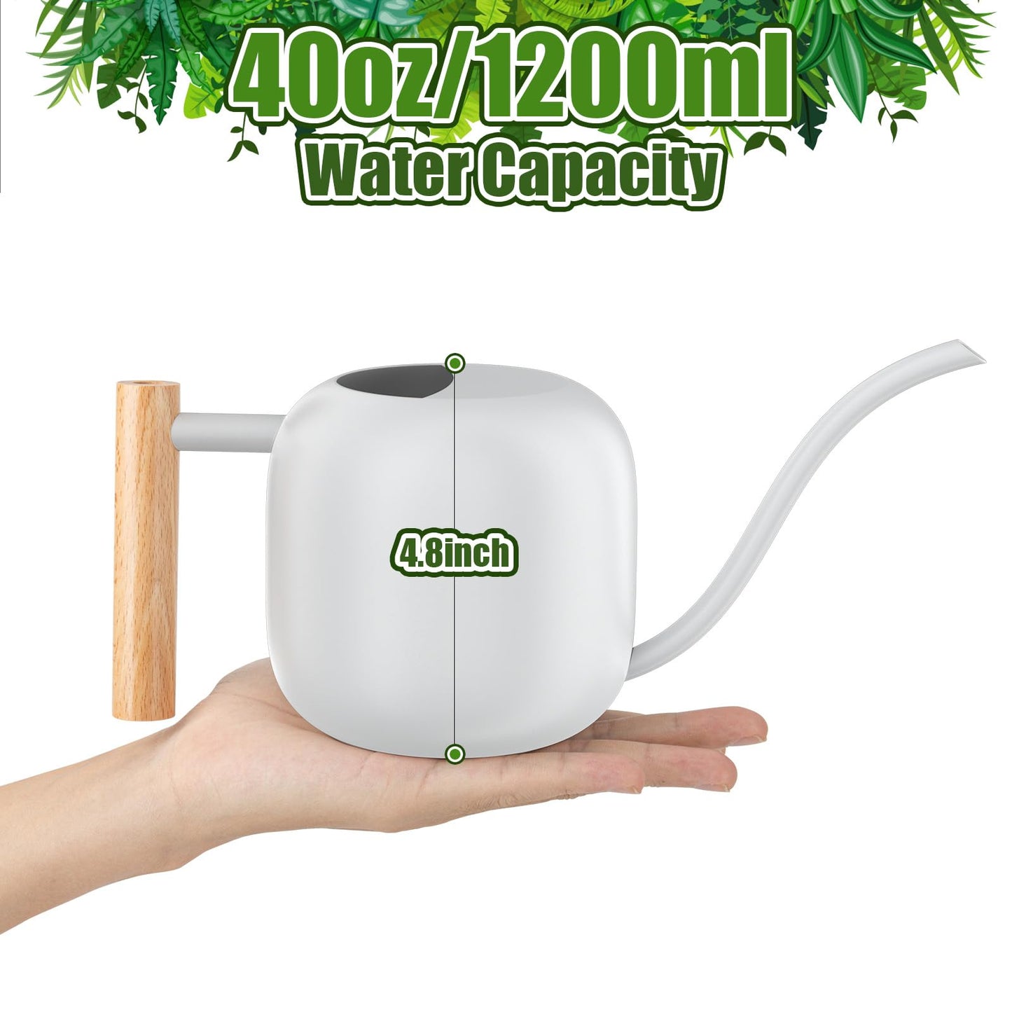 Green Moon Water Can Indoor Plant White 1.2L/41oz with Long Spout Small Water Can Metal Watering Can Pot for Indoor House Plant Bonsai Outdoor Garden Flowers Decorative