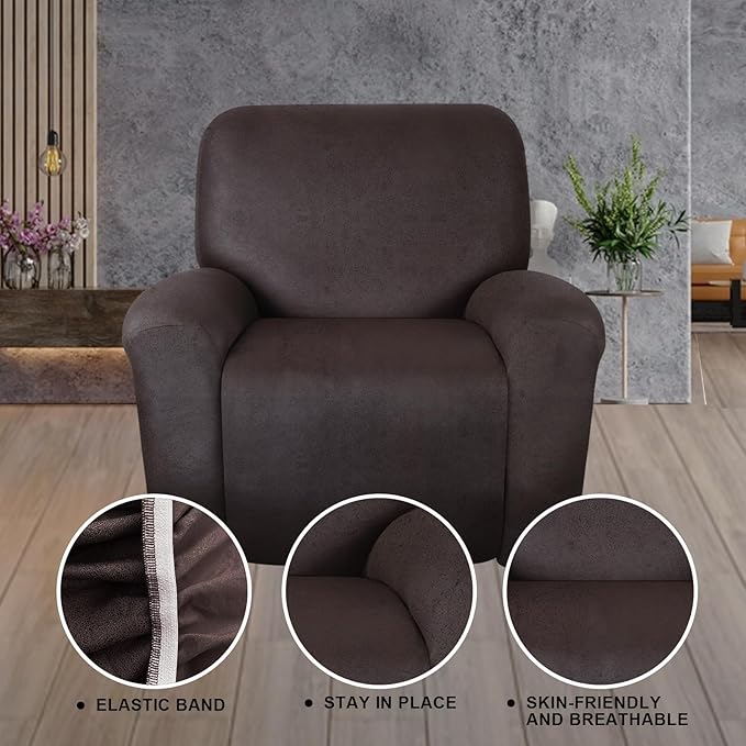 ANARACHON Leather Look Recliner Chair Covers Stay in Place 4-Piece Recliner