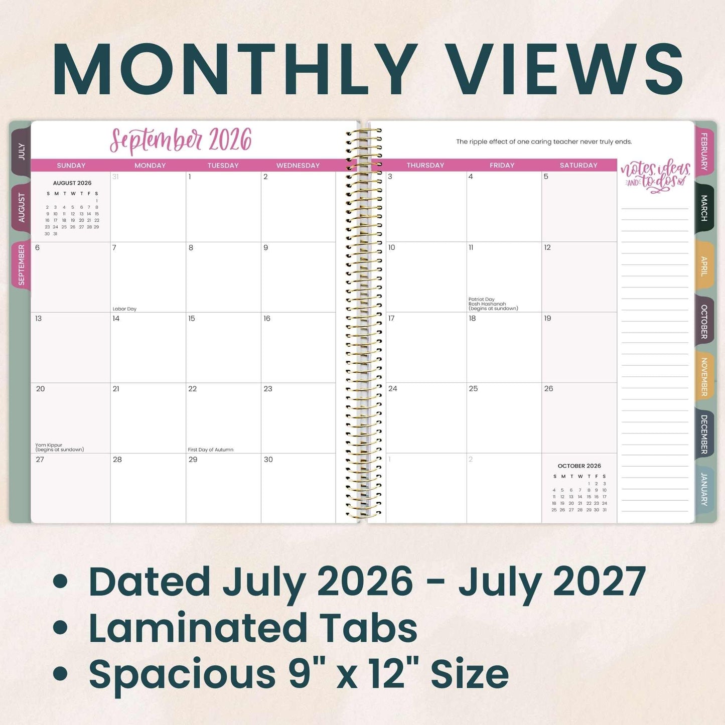bloom daily planners 2026-2027 Academic Year Teacher Planner & Calendar - 7 Period Lesson Plan Organizer Book for Classroom or Homeschool - 9" x 11" (Interchangeable Cover) - Bold & Bright