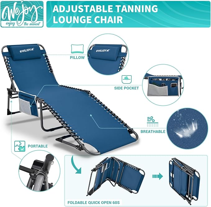 #WEJOY Folding Lounge Chair Outdoor, 5-Position Adjustable Sunbathing Tanning