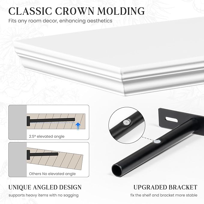 Fun Memories Floating Shelves 36 Inch Long, 9.3 Inch Deep Classic Crown Molding