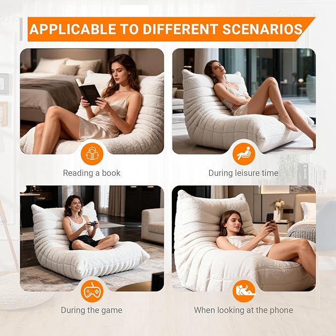 Giant Bean Bag Chair for Adults, Comfy Chair for Bedroom, Memory Foam Chair
