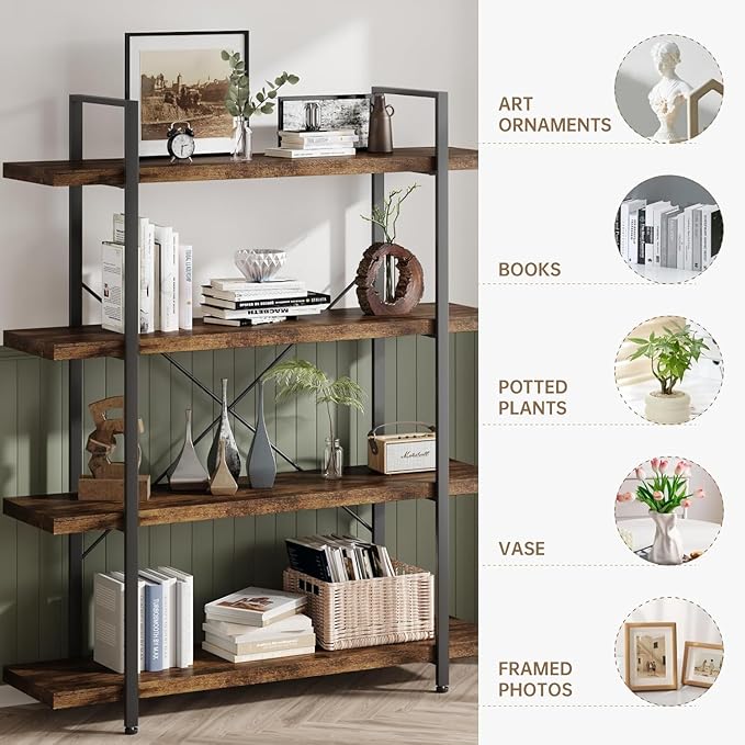 OtterOasis Heavy Duty 4-Tier Industrial Bookcase, 120lbs Shelf Capacity