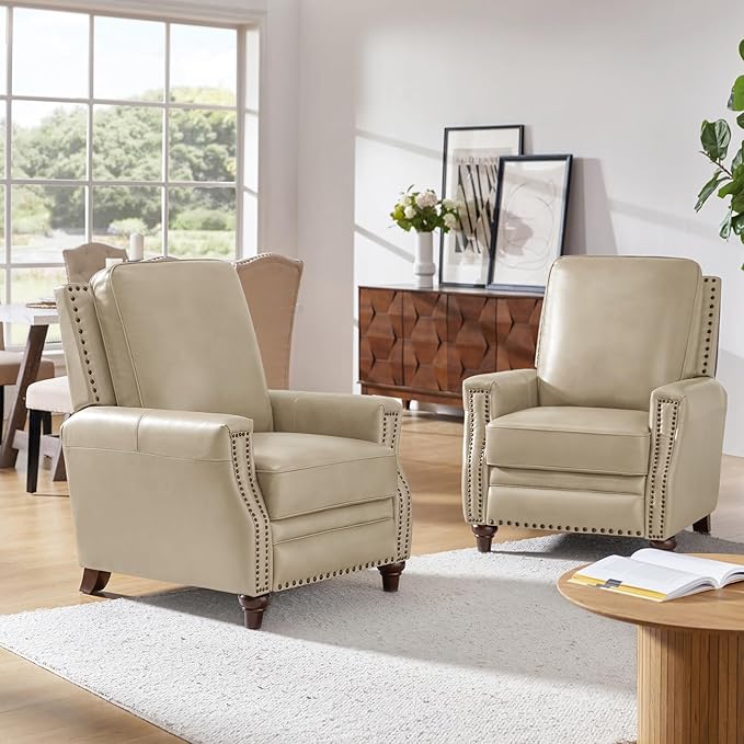 HULALA HOME Genuine Leather Manual Recliner Chair
