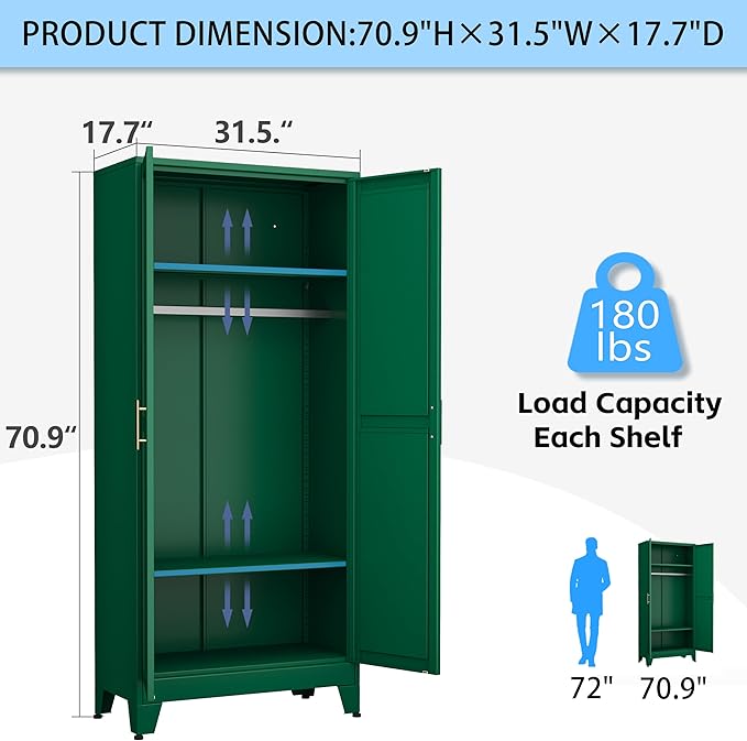 71 "Metal Armoire Wardrobe Closet, Steel Clothing Storage Cabinet