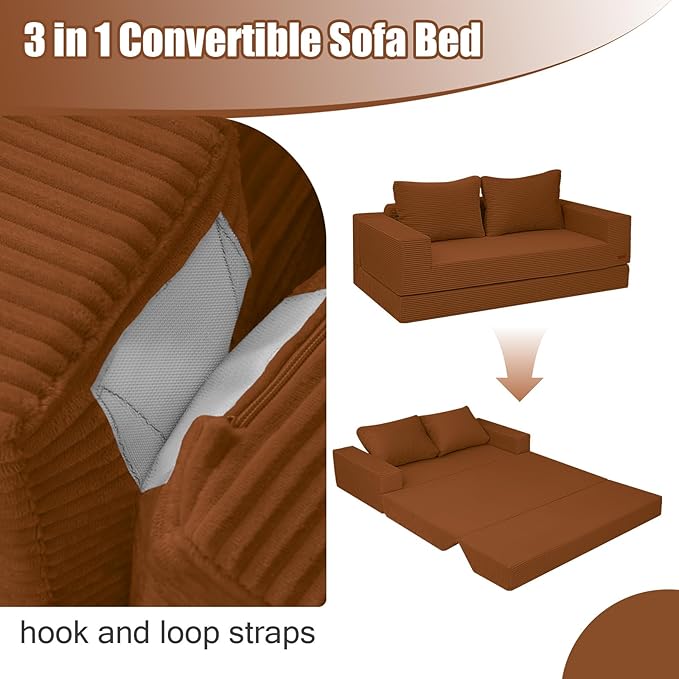 COMAX Convertible Sofa Bed Queen, Corduroy Folding Floor Couch Pull Out Couch