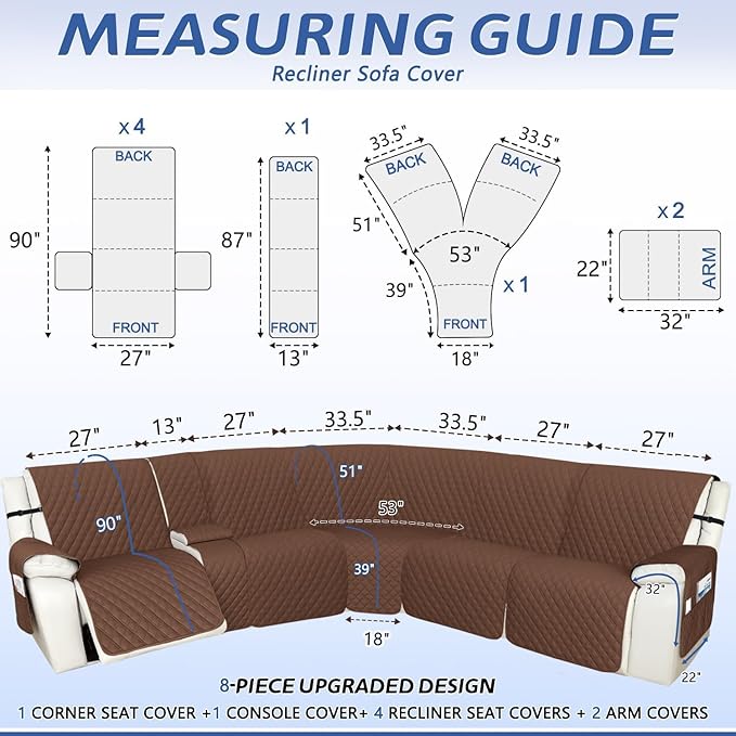 Arfntevss Recliner Sectional Couch Covers 1OO% Waterproof L Shape Sofa Cover